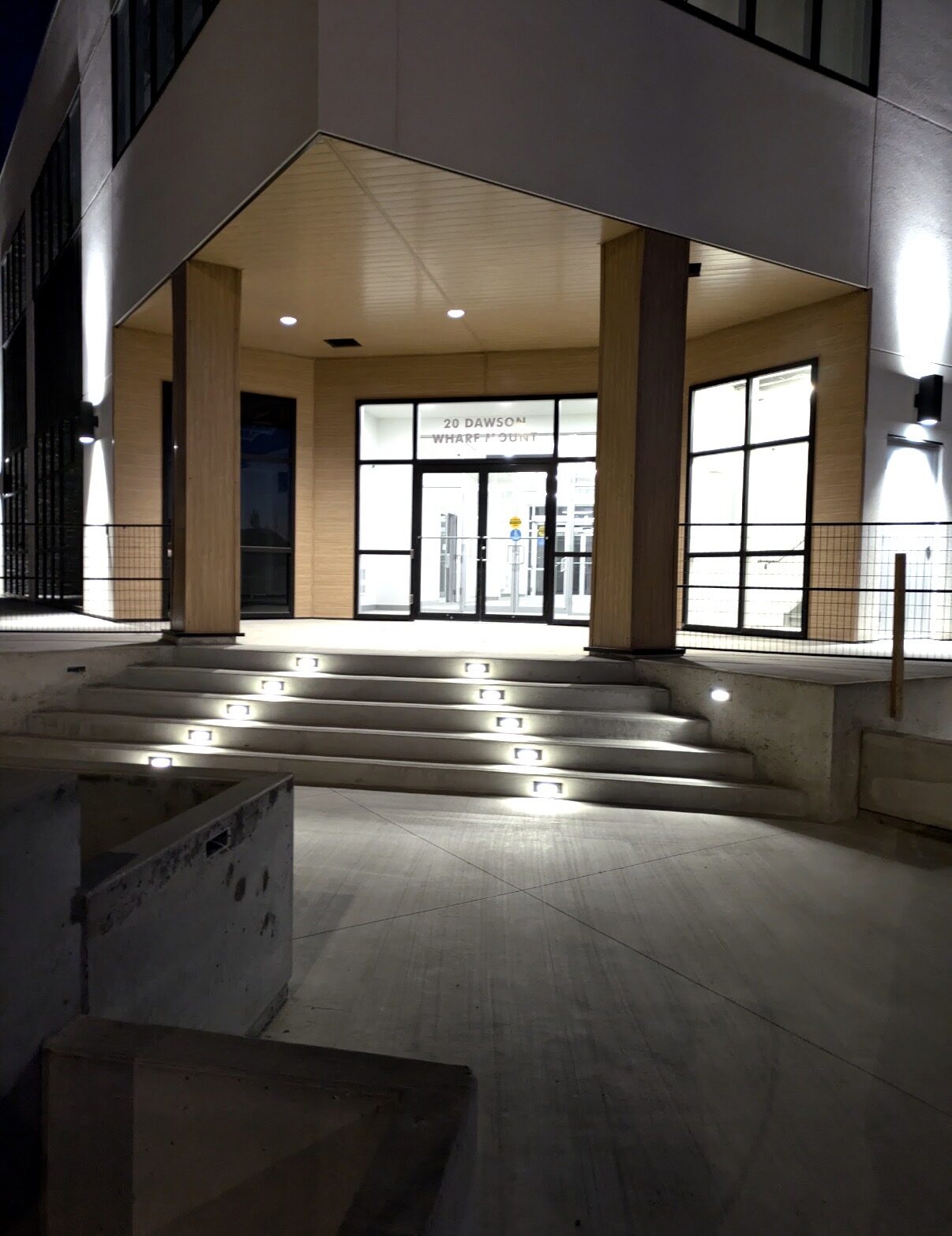Commercial entrance stairs with integrated lighting