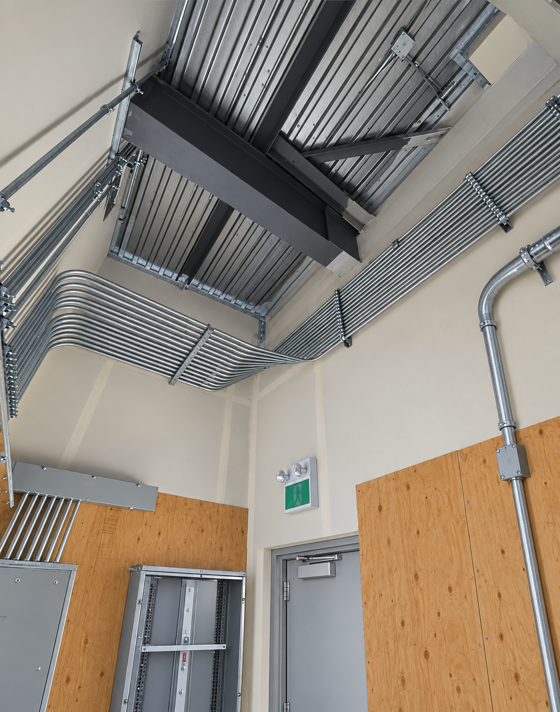 Precision parallel conduit installation in an electrical room