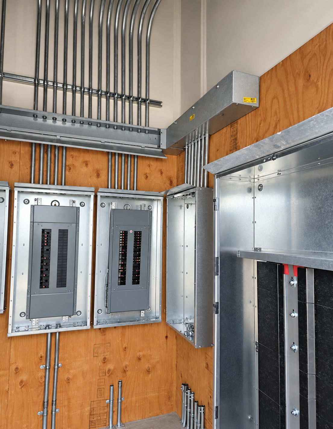 Commercial electrical panels and conduit installation